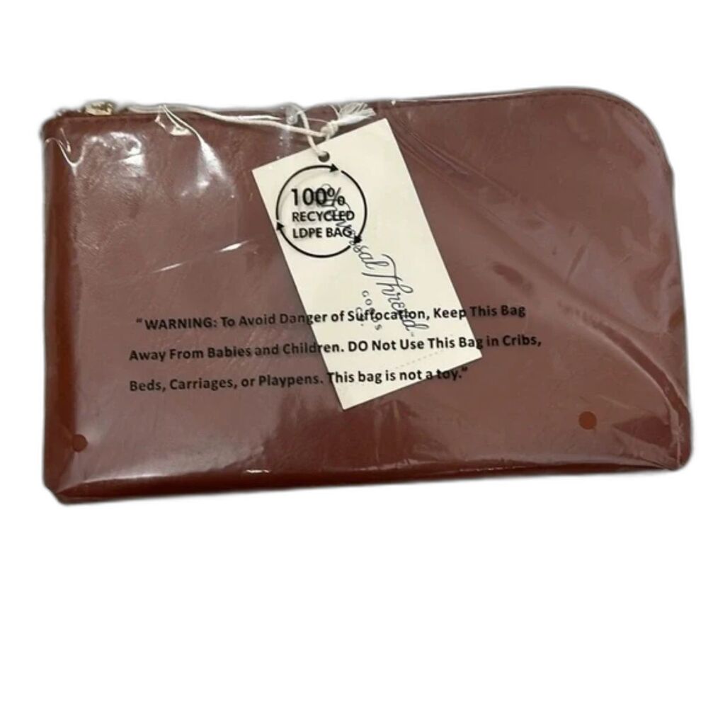 Universal Thread Large Brown Faux Leather Zippered Pouch Clutch with Card Slots - Picture 3 of 4